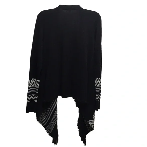 Canyon River Blues Sweater Black Open Front Cardigan Fringe Size Medium NWT - Picture 2 of 9